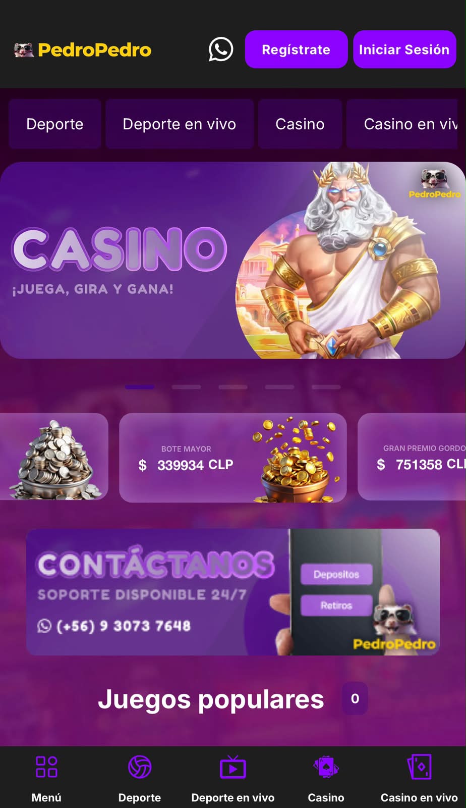 Pantalla de PedroPedroBet